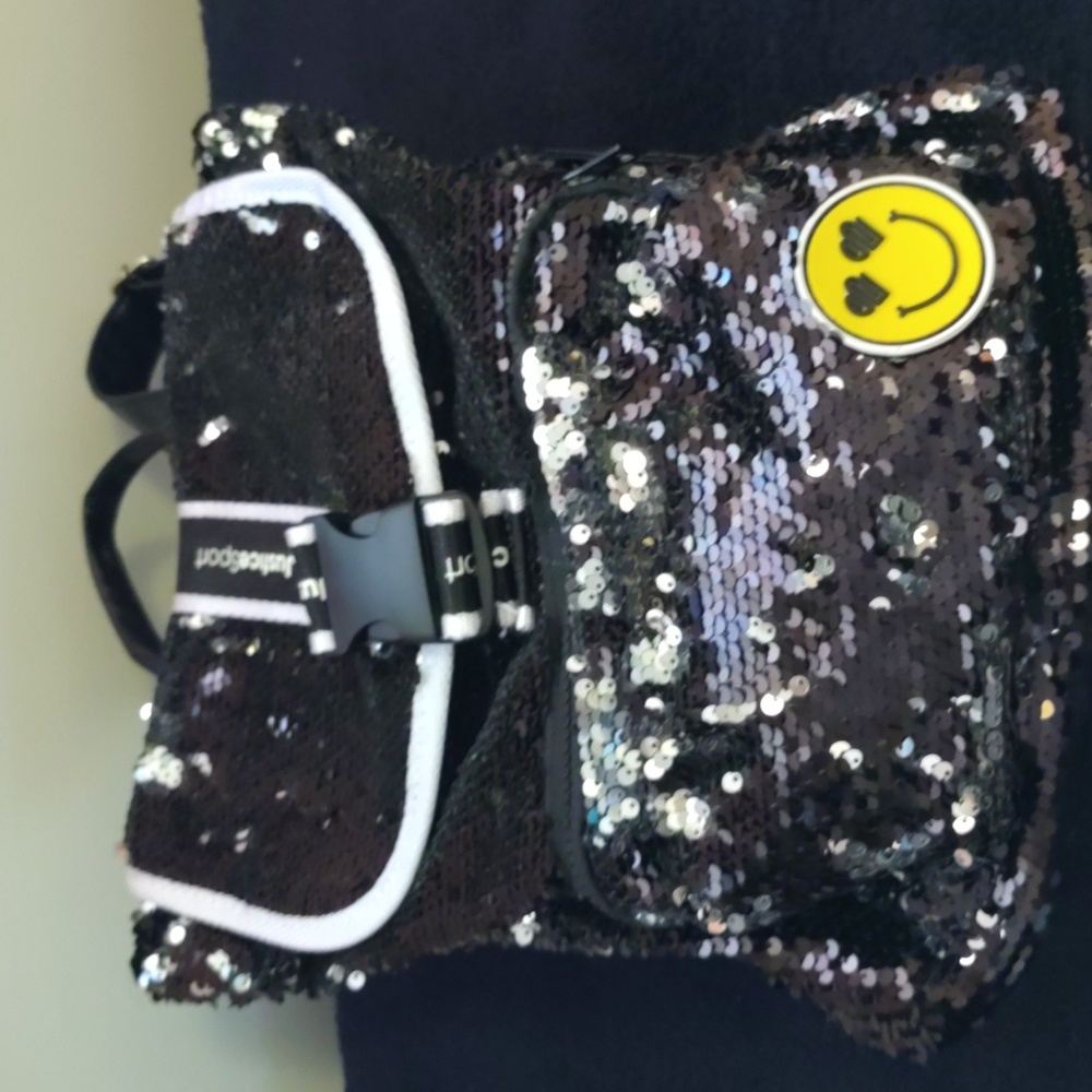 Black Sequin Backpack With Smiley Patch - image 5